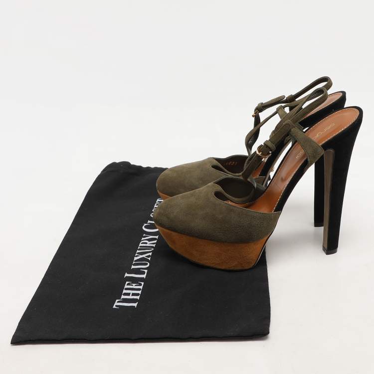 Pre Owned Sergio Rossi Green Suede T-Strap Platform Sandals Size 38.5
