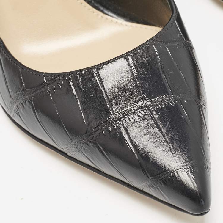 مملوكة مسبقًا Sergio Rossi Black Croc Embossed Leather Pointed-Toe Pumps Size 39
