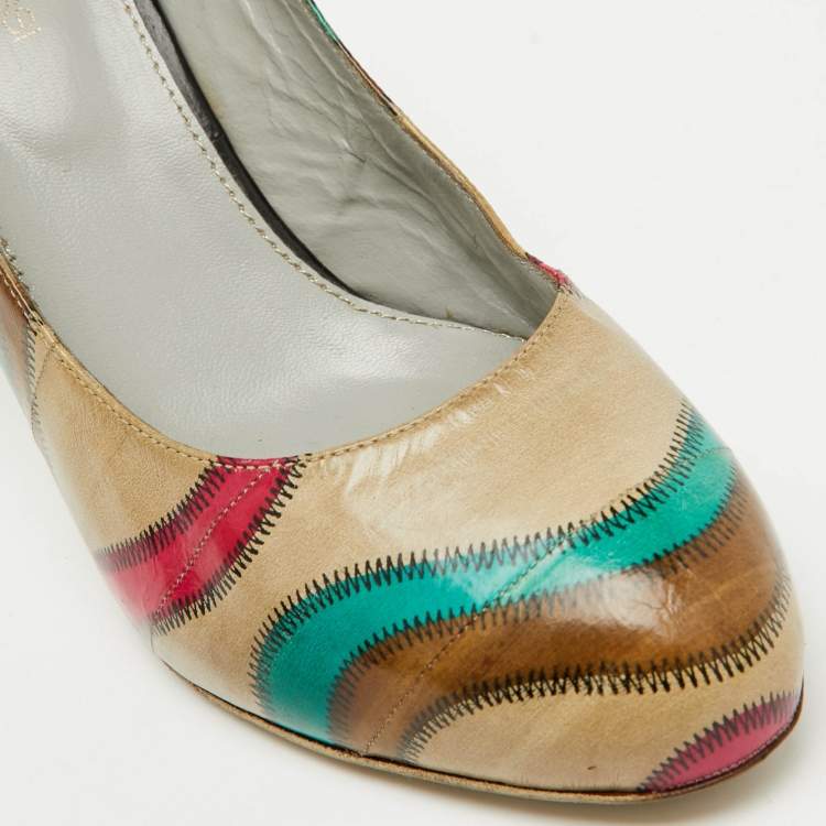 Pre Owned Sergio Rossi Multicolor Leather Round Toe Pumps Size 38