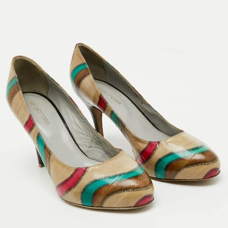 Pre Owned Sergio Rossi Multicolor Leather Round Toe Pumps Size 38