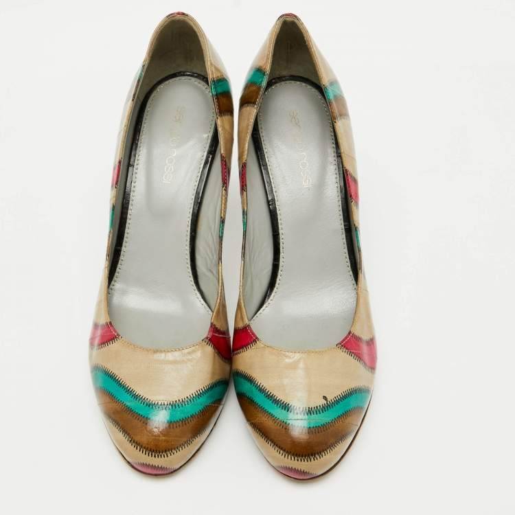 Pre Owned Sergio Rossi Multicolor Leather Round Toe Pumps Size 38