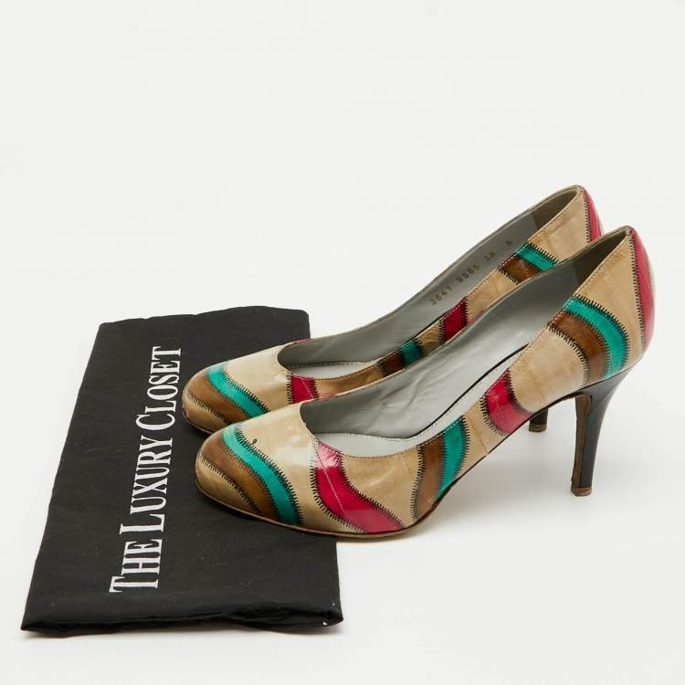 Pre Owned Sergio Rossi Multicolor Leather Round Toe Pumps Size 38