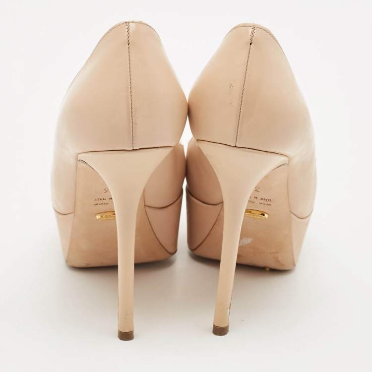 Pre Owned Sergio Rossi Beige Patent Leather Peep Toe Platform Pumps Size 36