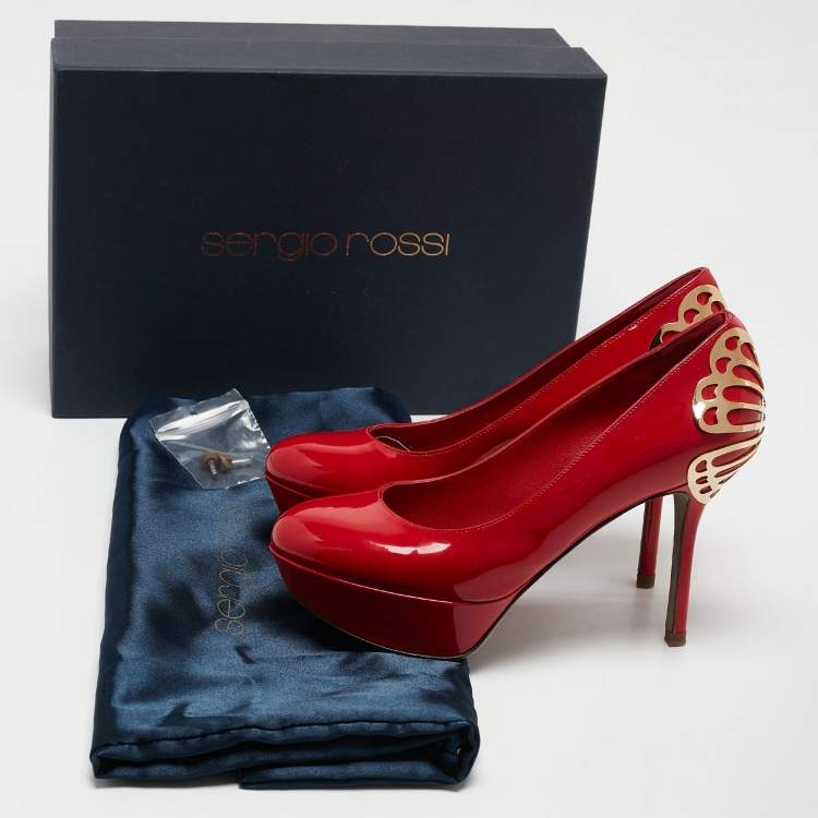 Pre Owned Sergio Rossi Red Patent Leather Platform Pumps Size 36