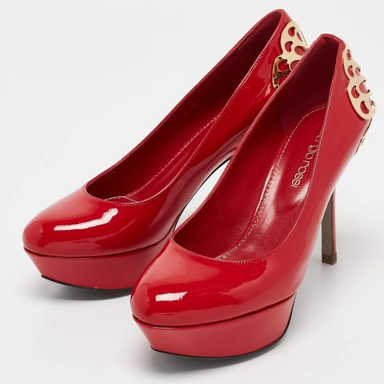 Pre Owned Sergio Rossi Red Patent Leather Platform Pumps Size 36