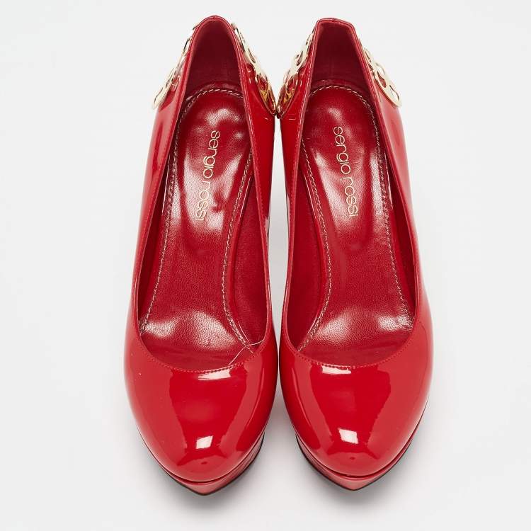 Pre Owned Sergio Rossi Red Patent Leather Platform Pumps Size 36