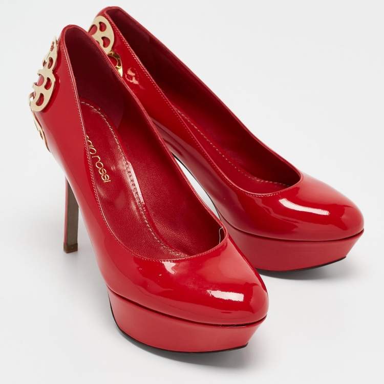 Pre Owned Sergio Rossi Red Patent Leather Platform Pumps Size 36