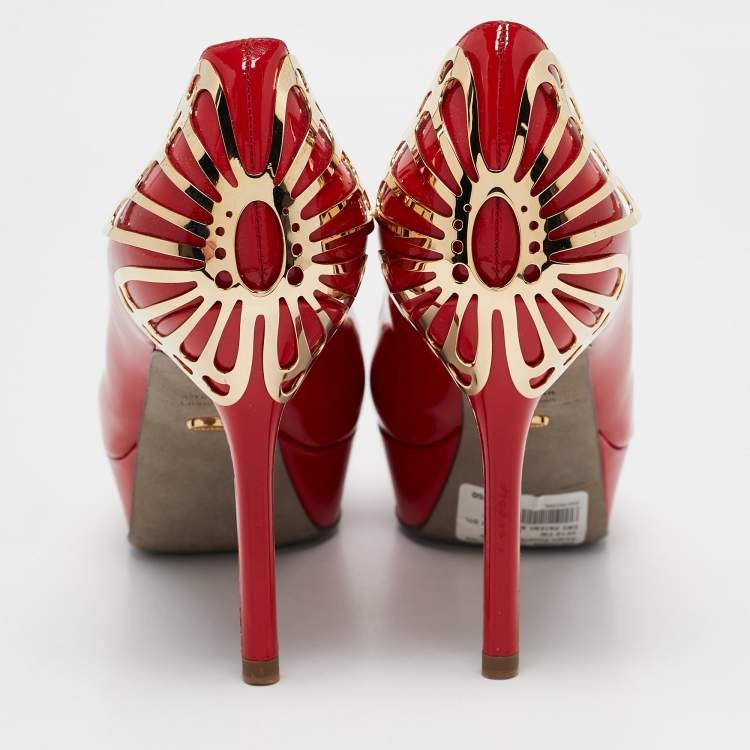 Pre Owned Sergio Rossi Red Patent Leather Platform Pumps Size 36
