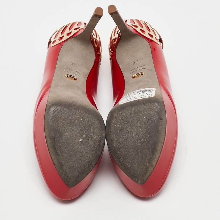 Pre Owned Sergio Rossi Red Patent Leather Platform Pumps Size 36