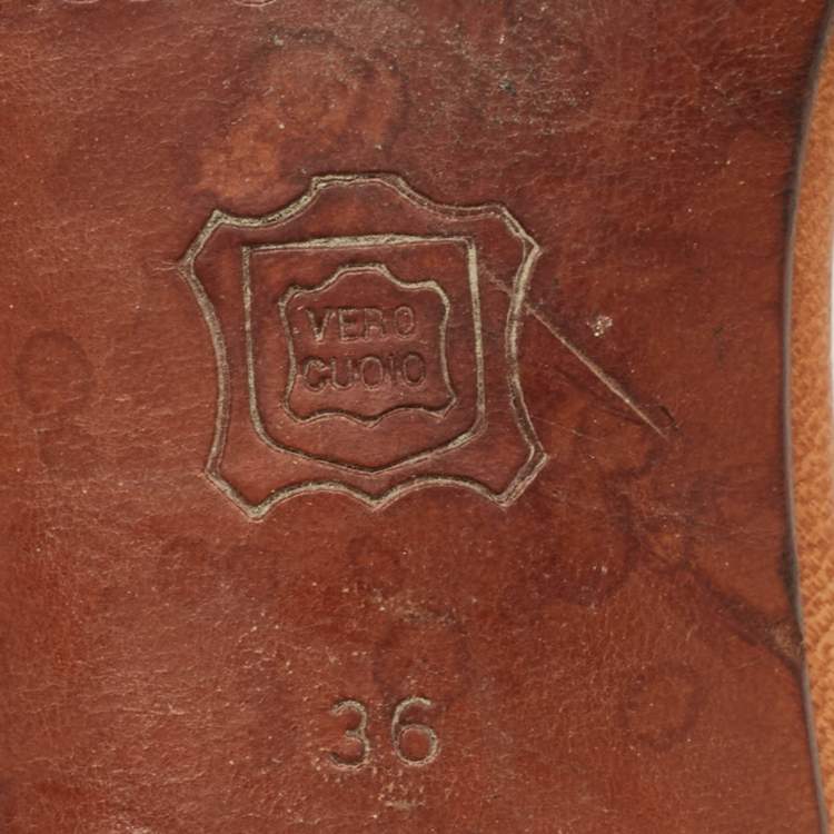 Pre Owned Sergio Rossi Tan Leather Buckle Detailed Square Toe Pumps Size 36
