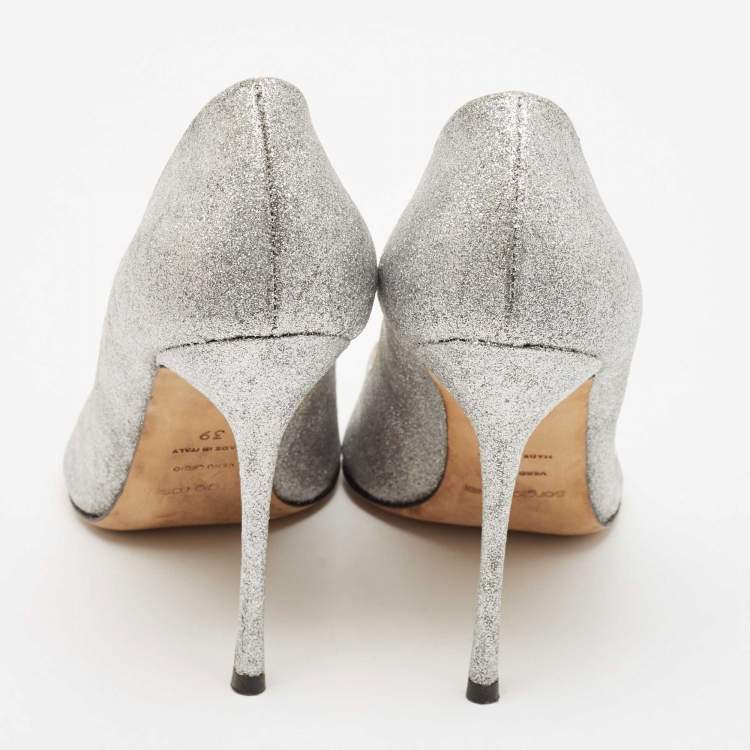 Pre Owned Sergio Rossi Silver Glitter Leather Godiva Pumps Size 39