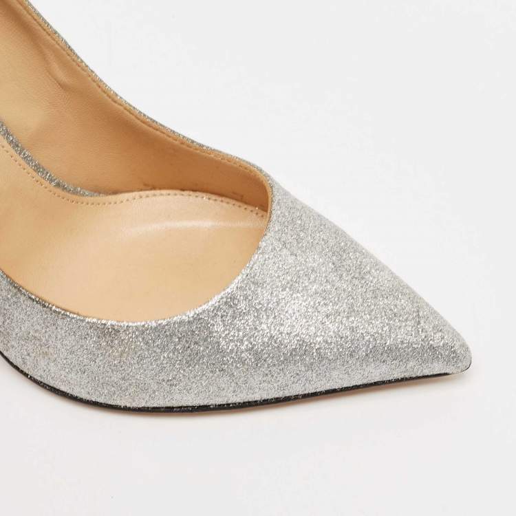 Pre Owned Sergio Rossi Silver Glitter Leather Godiva Pumps Size 39