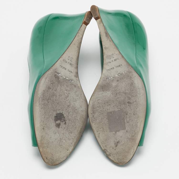 Pre Owned Sergio Rossi Green Patent Leather Wedge Pumps Size 38