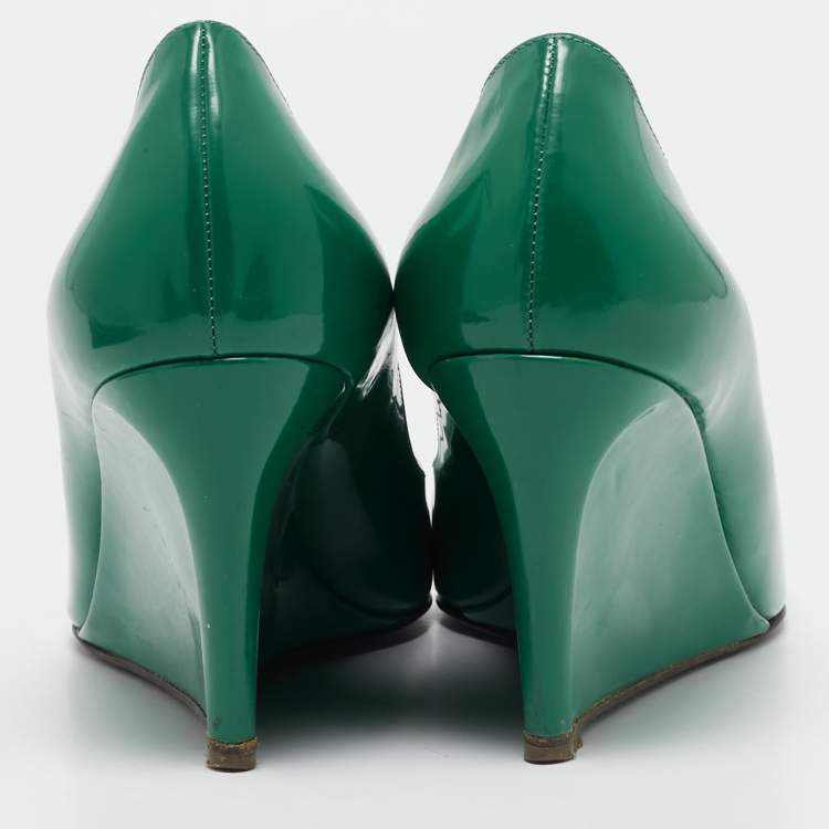 Pre Owned Sergio Rossi Green Patent Leather Wedge Pumps Size 38