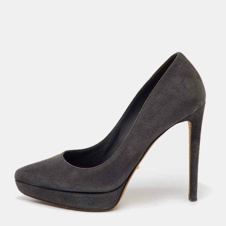 Pre Owned Sergio Rossi Dark Grey Suede Pointed Toe Platform Pumps Size 36.5