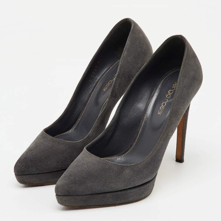 Pre Owned Sergio Rossi Dark Grey Suede Pointed Toe Platform Pumps Size 36.5