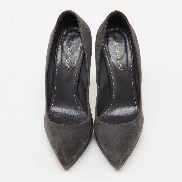 Pre Owned Sergio Rossi Dark Grey Suede Pointed Toe Platform Pumps Size 36.5