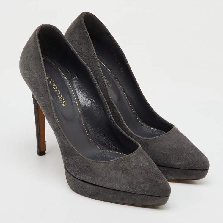 Pre Owned Sergio Rossi Dark Grey Suede Pointed Toe Platform Pumps Size 36.5