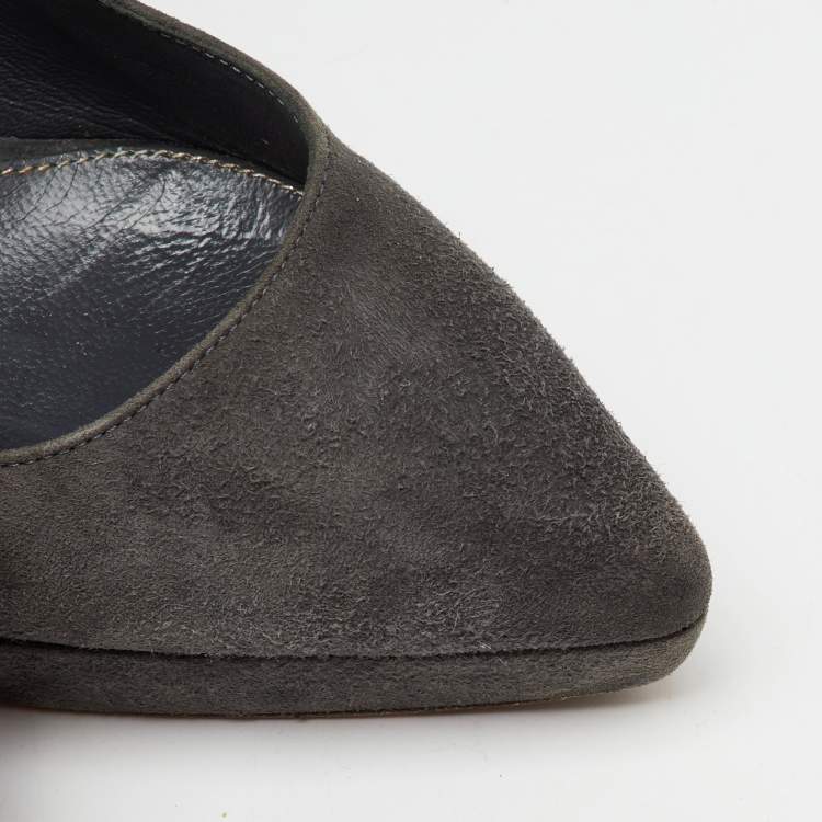 Pre Owned Sergio Rossi Dark Grey Suede Pointed Toe Platform Pumps Size 36.5
