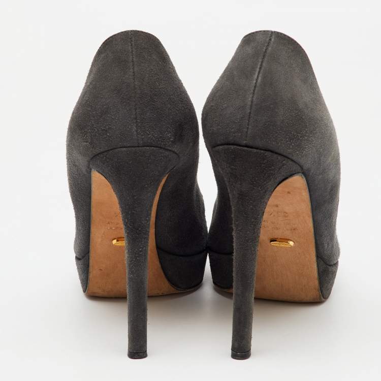 Pre Owned Sergio Rossi Dark Grey Suede Pointed Toe Platform Pumps Size 36.5