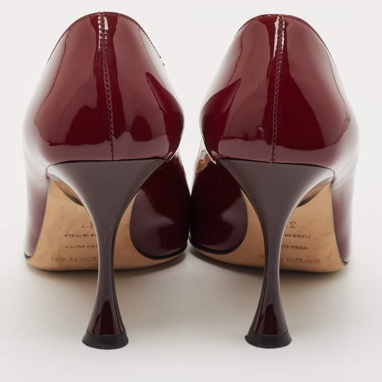 Pre Owned Sergio Rossi Burgundy Patent Leather Metal Detail Square Toe Pumps Size 37
