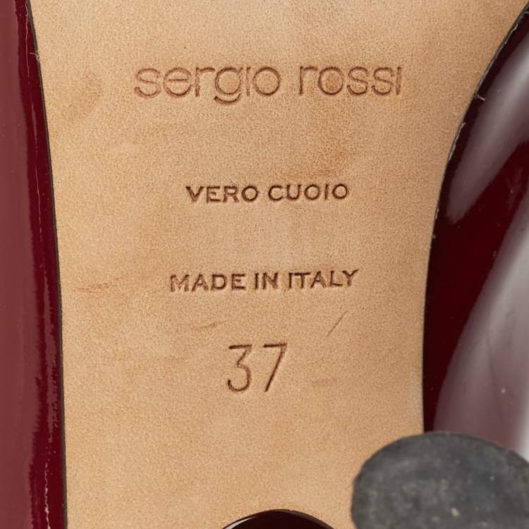 Pre Owned Sergio Rossi Burgundy Patent Leather Metal Detail Square Toe Pumps Size 37