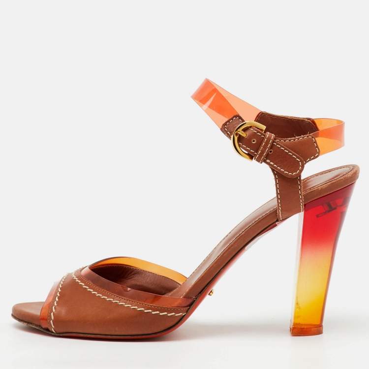 Pre Owned Sergio Rossi Brown Leather and PVC Ankle Strap Sandals Size 39.5