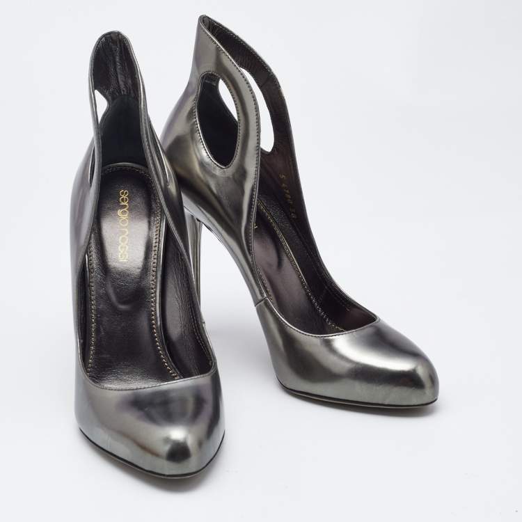 Pre Owned Sergio Rossi Metallic Leather Oblo Cut Out Pumps Size 38