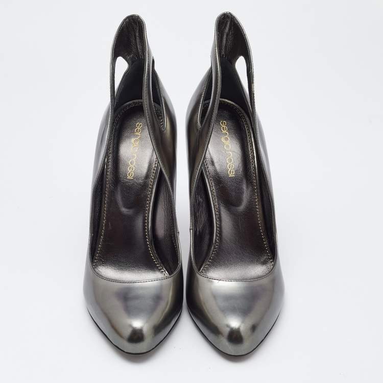 Pre Owned Sergio Rossi Metallic Leather Oblo Cut Out Pumps Size 38