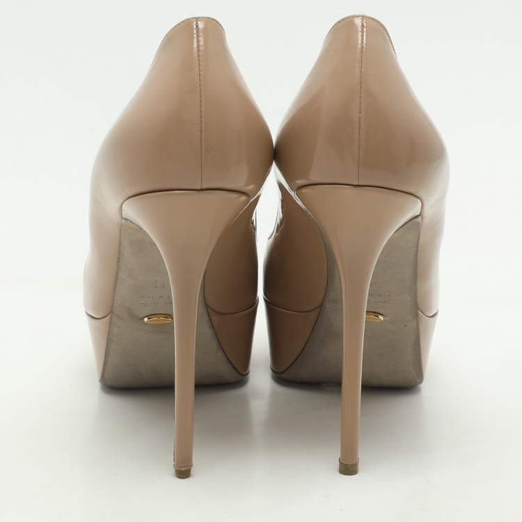 Pre Owned Sergio Rossi Beige Leather Peep Toe Platform Pumps Size 41