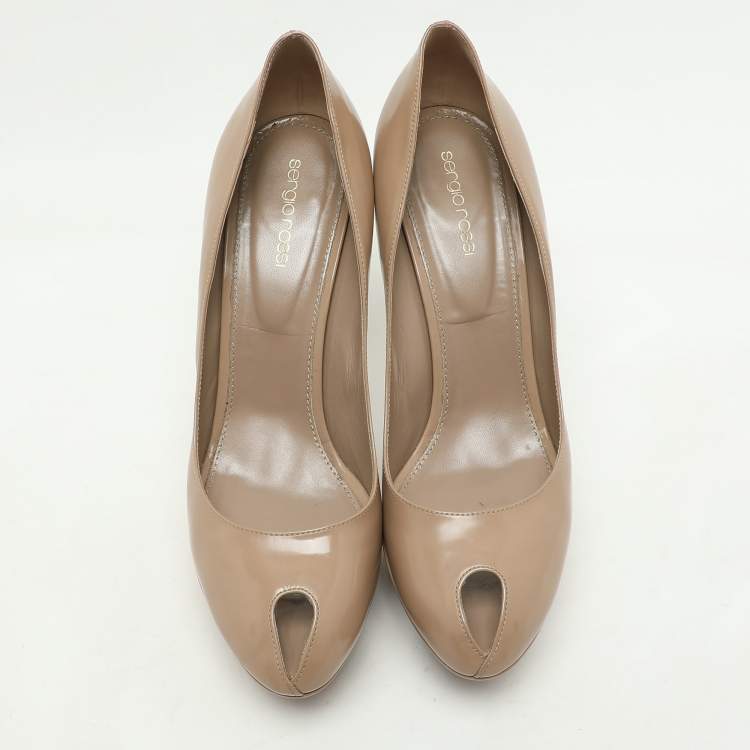 Pre Owned Sergio Rossi Beige Leather Peep Toe Platform Pumps Size 41