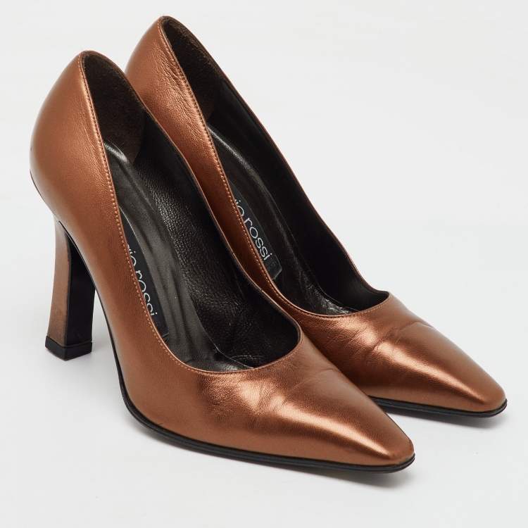 Pre Owned Sergio Rossi Metallic Brown Leather Pumps Size 37