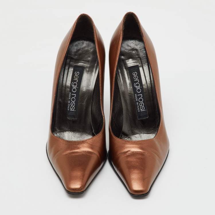 Pre Owned Sergio Rossi Metallic Brown Leather Pumps Size 37