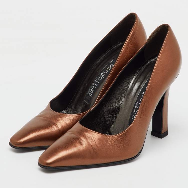 Pre Owned Sergio Rossi Metallic Brown Leather Pumps Size 37