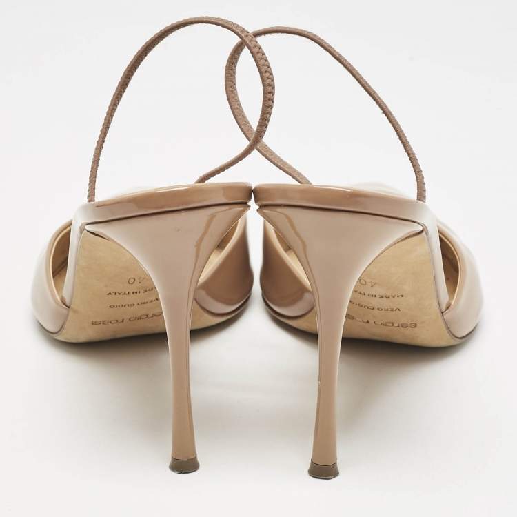 Pre Owned Sergio Rossi Beige Patent Leather Godiva Pointed Toe Slingback Pumps Size 40