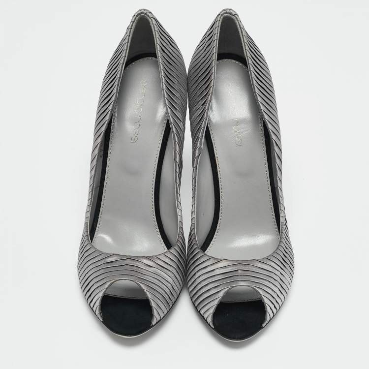 Pre Owned Sergio Rossi Grey Pleated Satin Peep Toe Pumps Size 38