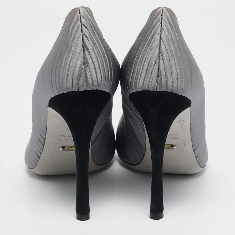 Pre Owned Sergio Rossi Grey Pleated Satin Peep Toe Pumps Size 38