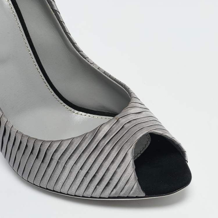 Pre Owned Sergio Rossi Grey Pleated Satin Peep Toe Pumps Size 38