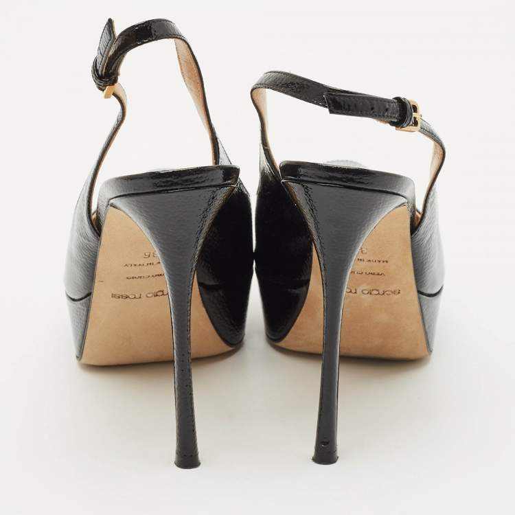 Pre Owned Sergio Rossi Black Leather Platform Slingback Pumps Size 36