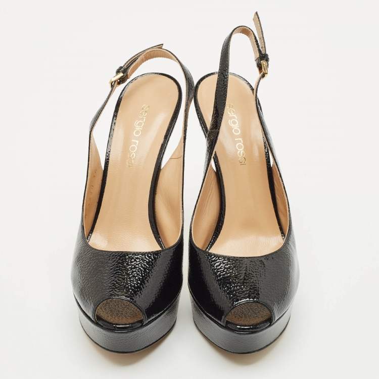 Pre Owned Sergio Rossi Black Leather Platform Slingback Pumps Size 36