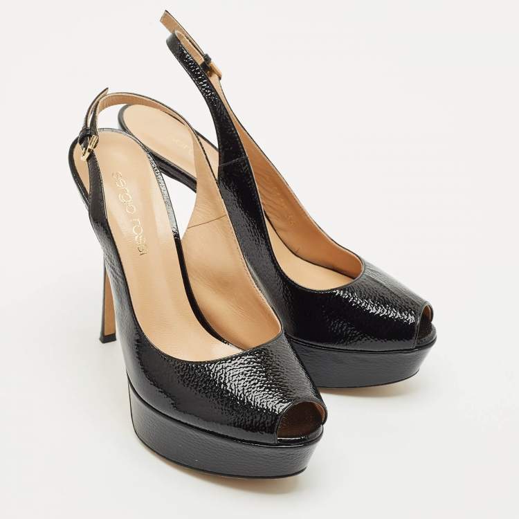 Pre Owned Sergio Rossi Black Leather Platform Slingback Pumps Size 36