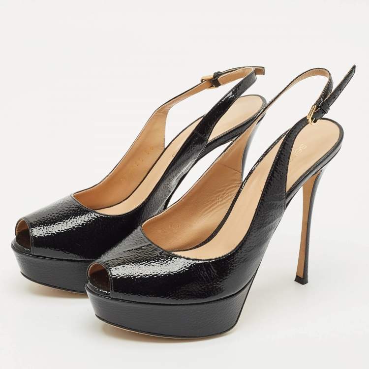 Pre Owned Sergio Rossi Black Leather Platform Slingback Pumps Size 36