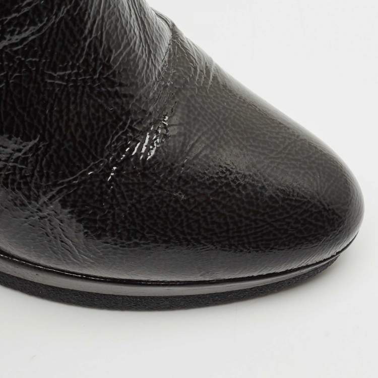 Pre Owned Sergio Rossi Grey Patent Leather Ankle Boots Size 36.5