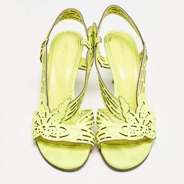 Pre Owned Sergio Rossi Lime Green Leather Lasercut Sandals Size 37.5