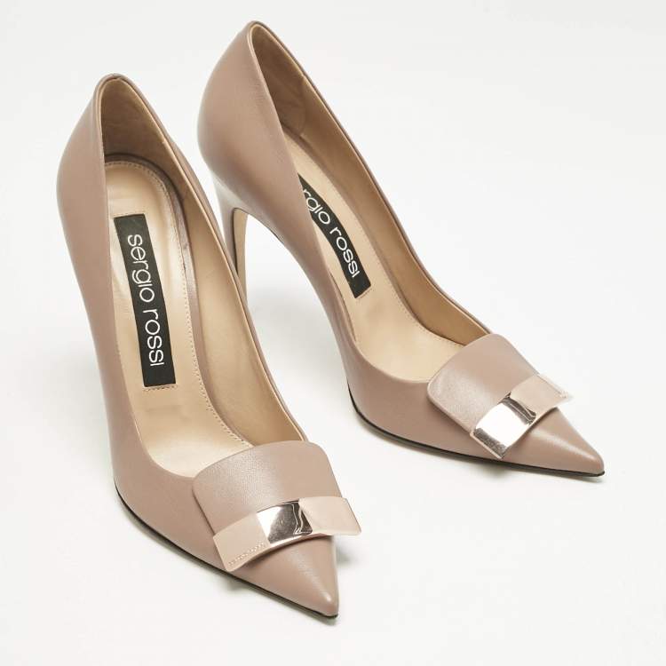 مملوكة مسبقًا Sergio Rossi Beige Leather SR1 Pointed Toe Pumps Size 40