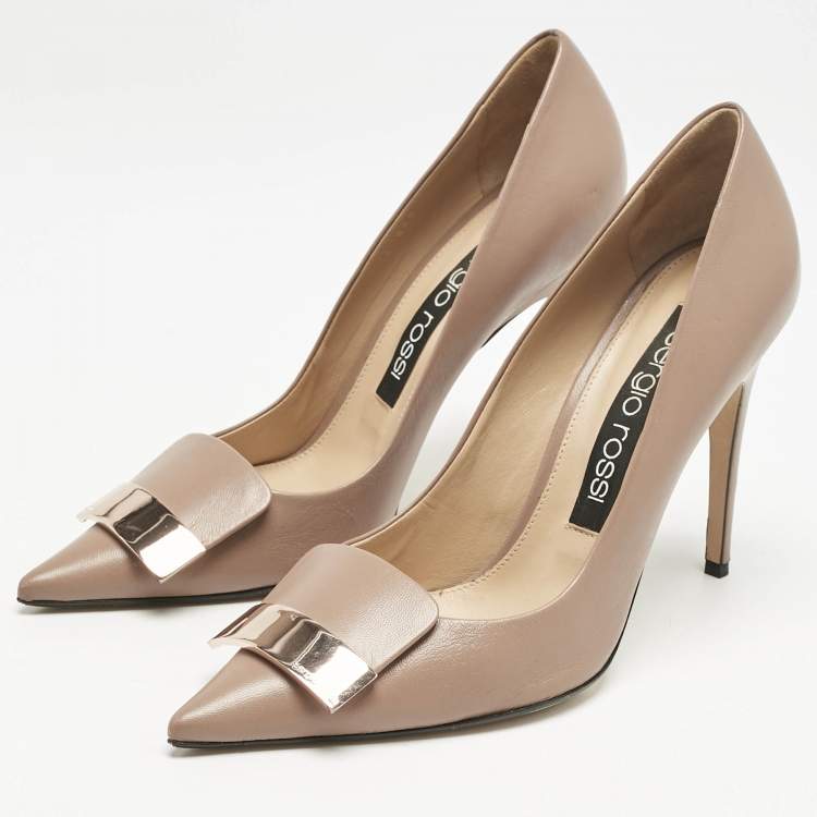 مملوكة مسبقًا Sergio Rossi Beige Leather SR1 Pointed Toe Pumps Size 40