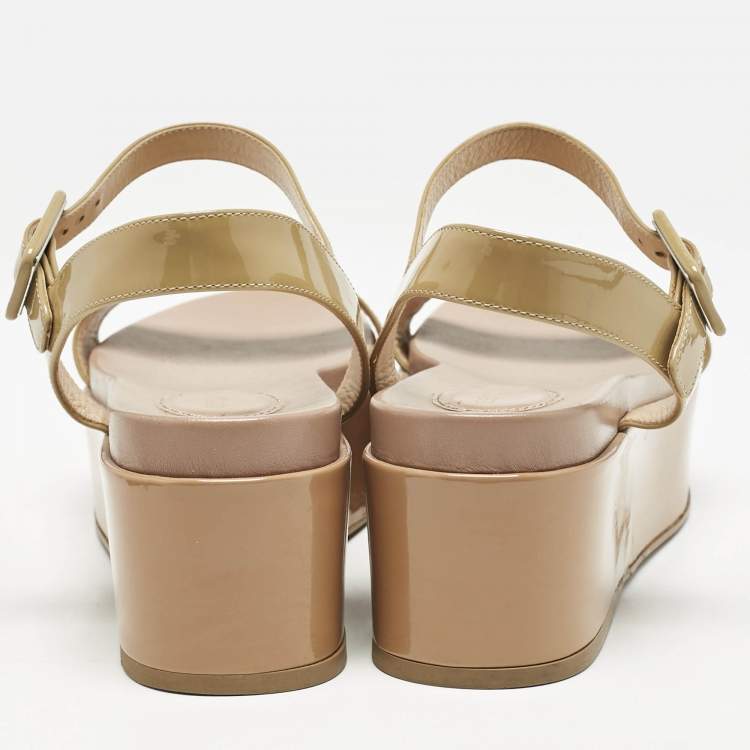 Pre Owned Sergio Rossi Beige Patent Leather Platform Sandals Size 39.5