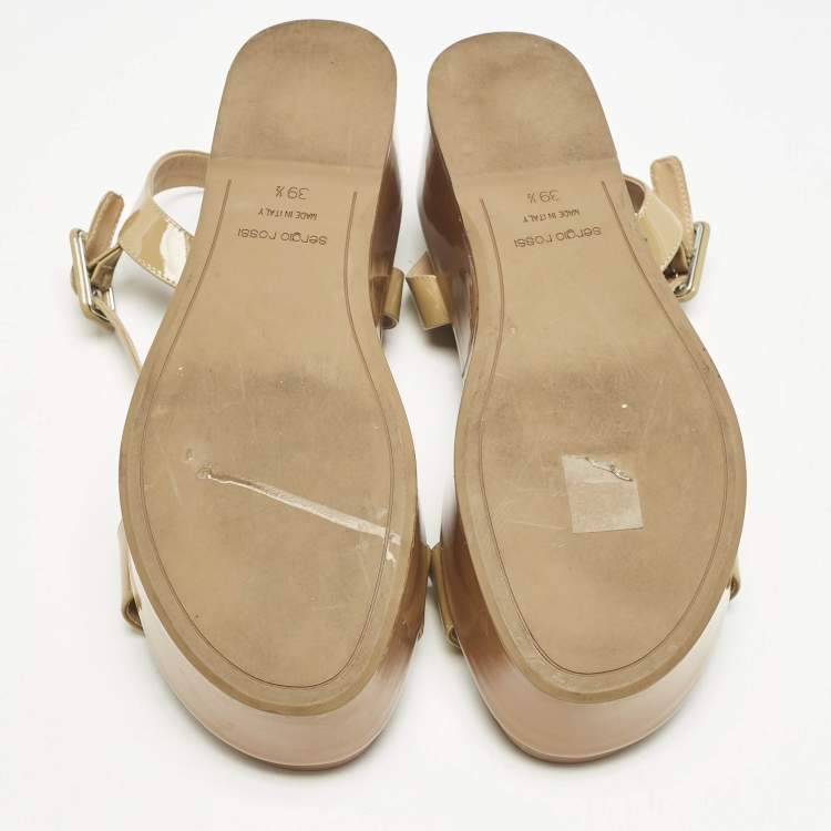 Pre Owned Sergio Rossi Beige Patent Leather Platform Sandals Size 39.5