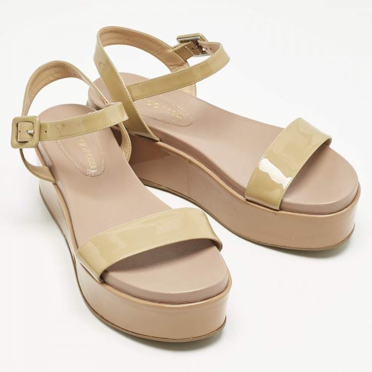 Pre Owned Sergio Rossi Beige Patent Leather Platform Sandals Size 39.5