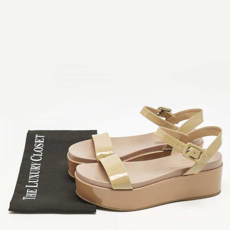 Pre Owned Sergio Rossi Beige Patent Leather Platform Sandals Size 39.5